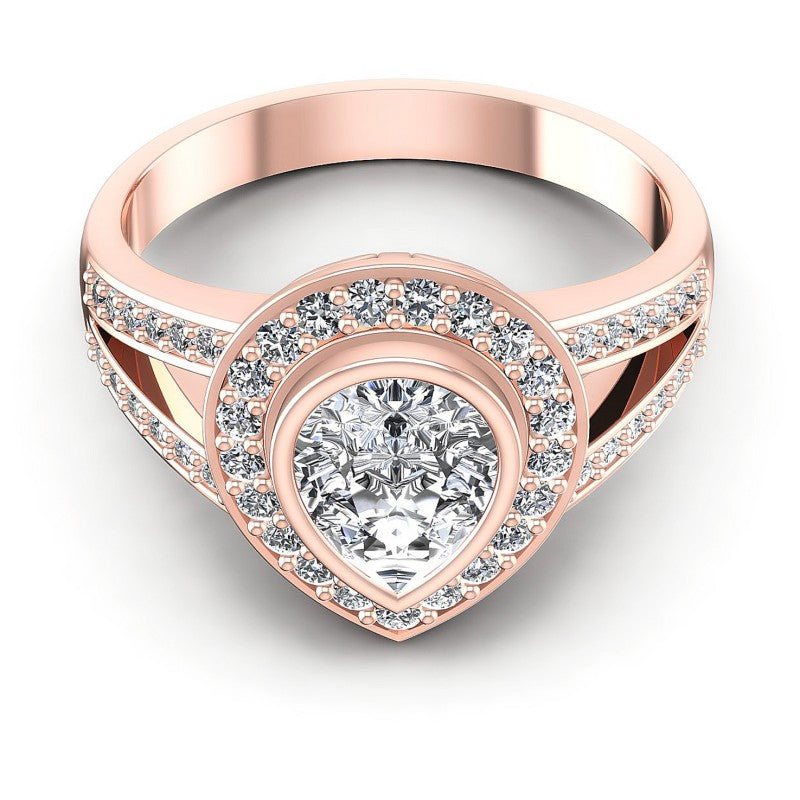 Round and Pear Diamonds 0.80CT Halo Ring in 18KT Yellow Gold