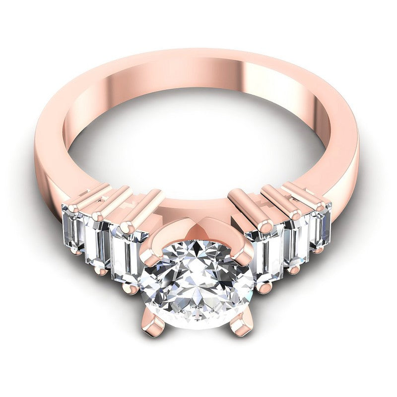 Baguette and Round Diamonds 1.05CT Engagement Ring in 18KT Yellow Gold