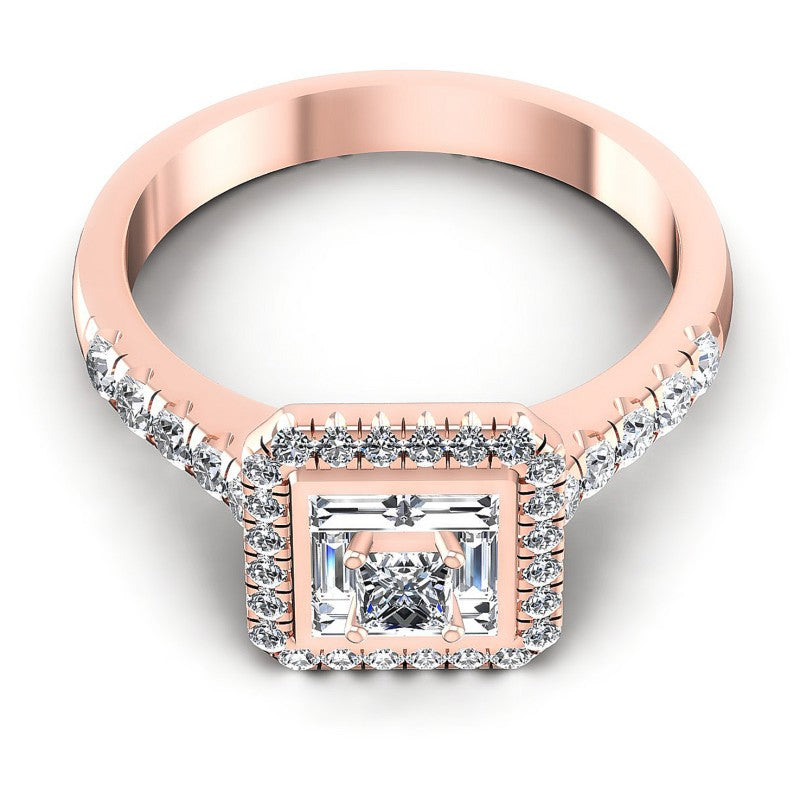 Baguette and Round Diamonds 0.85CT Halo Ring in 18KT Yellow Gold