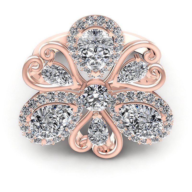 Round and Pear Diamonds 3.90CT Fashion Ring in 18KT Yellow Gold