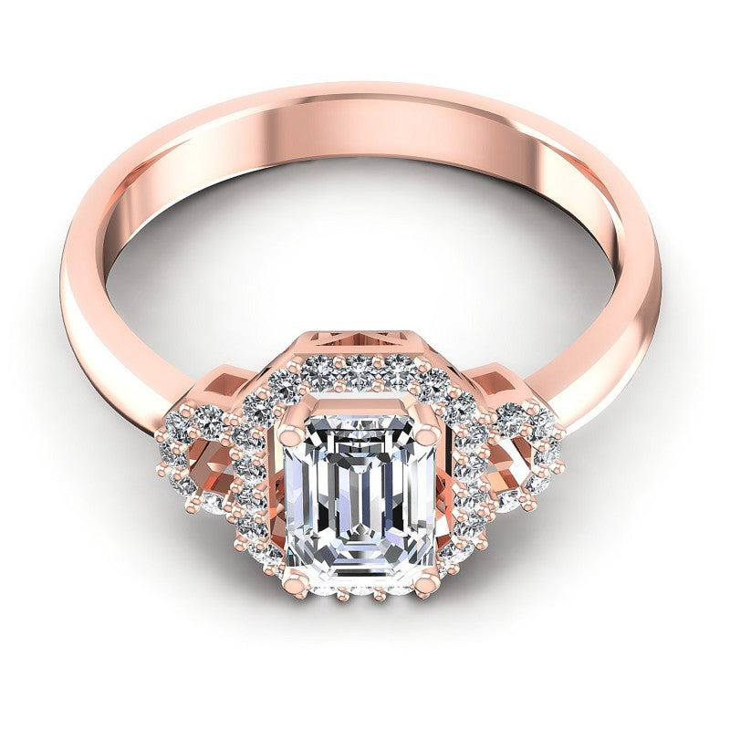 Round and Emerald Diamonds 0.55CT Halo Ring in 18KT Yellow Gold