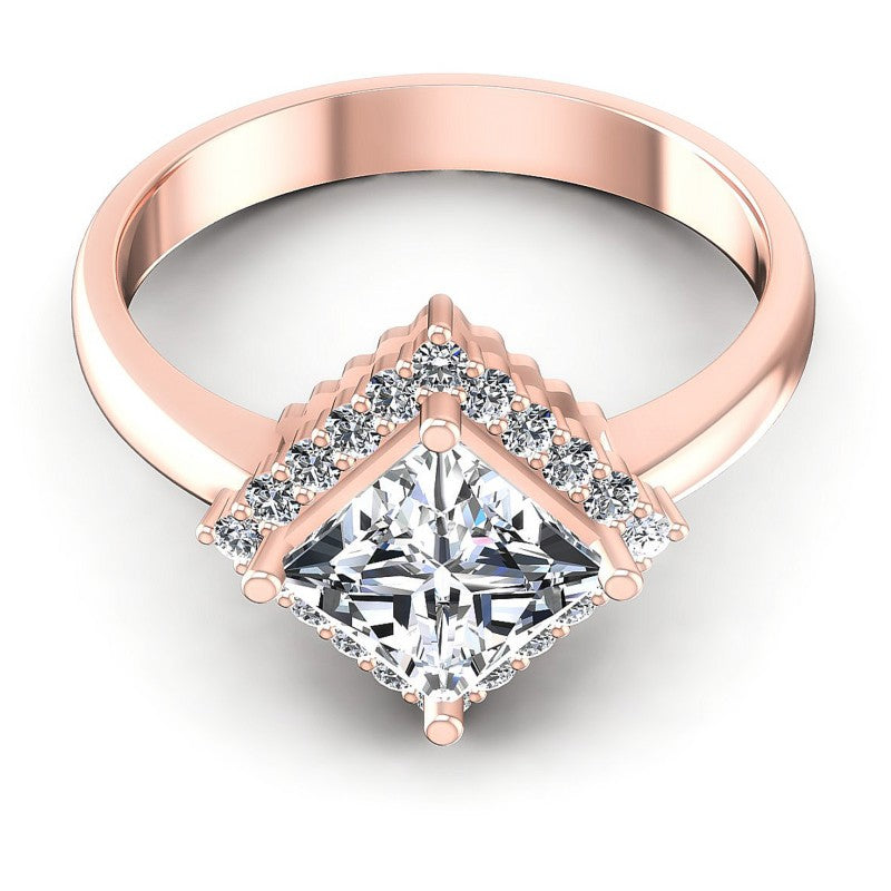Princess and Round Diamonds 0.60CT Halo Ring in 18KT Yellow Gold