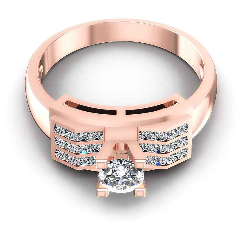 Princess and Round Diamonds 1.00CT Engagement Ring in 18KT Yellow Gold