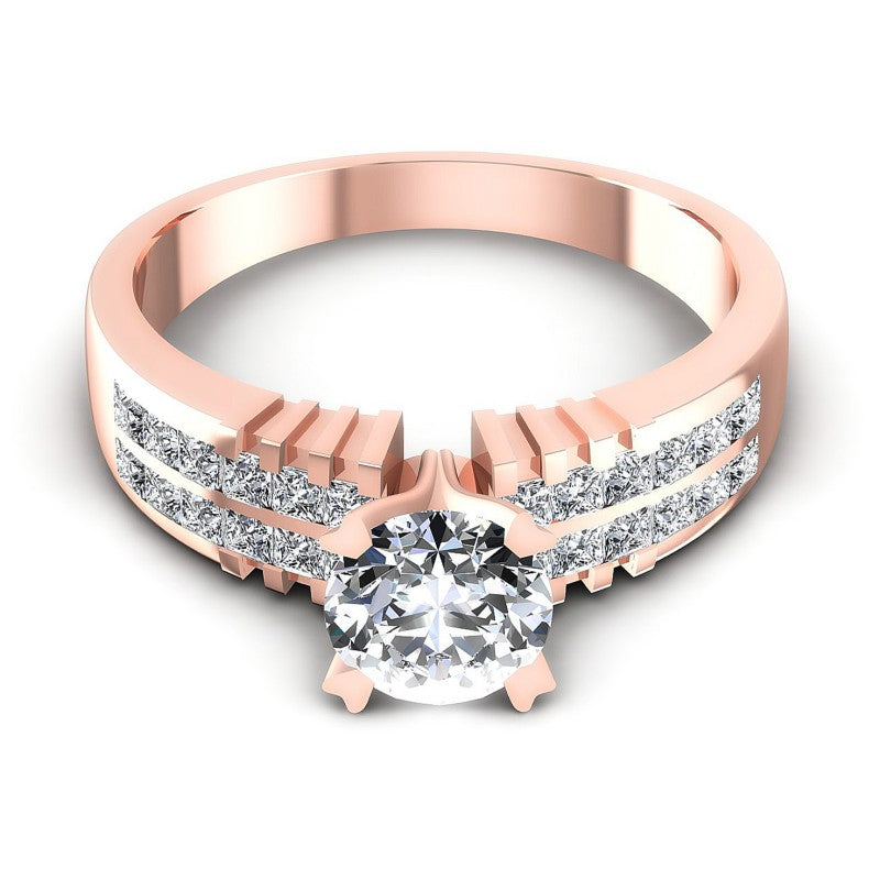 Princess and Round Diamonds 0.90CT Engagement Ring in 18KT Yellow Gold