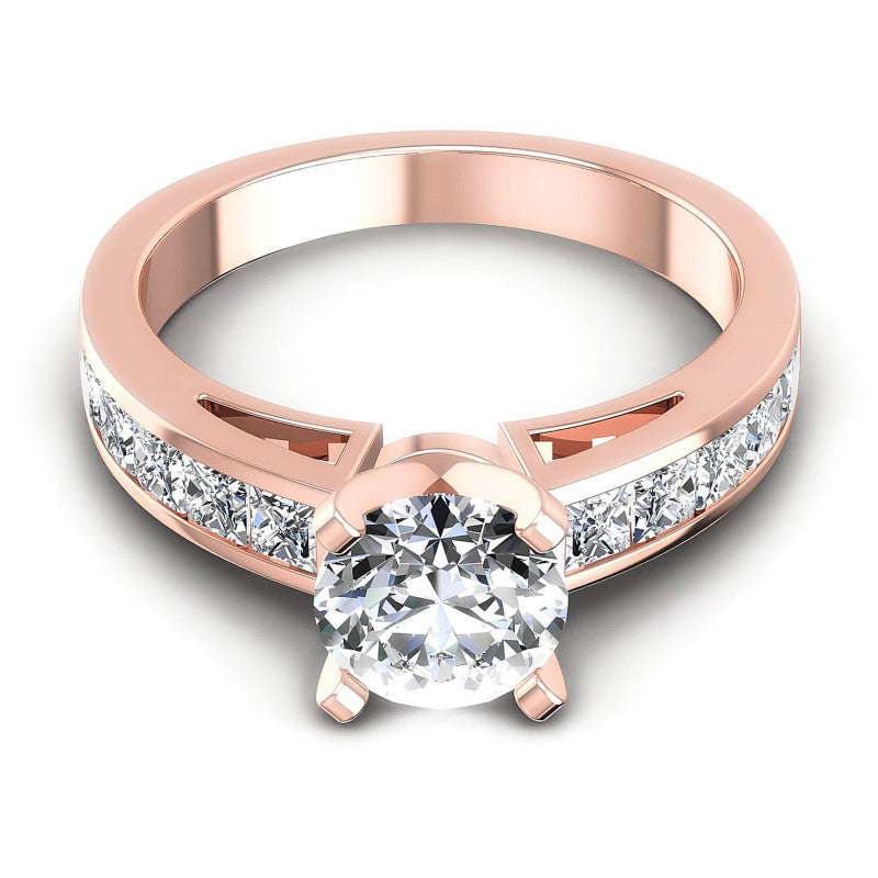 Princess and Round Diamonds 1.20CT Engagement Ring in 18KT Yellow Gold
