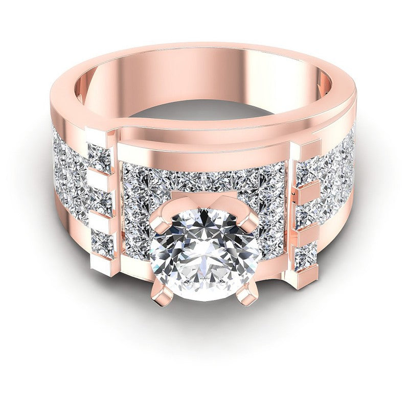 Princess and Round Diamonds 2.50CT Engagement Ring in 18KT Yellow Gold