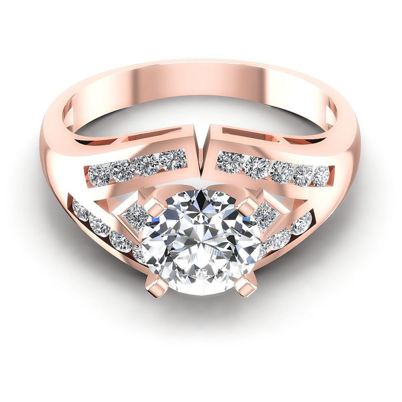 Princess and Round Diamonds 0.70CT Engagement Ring in 18KT Yellow Gold