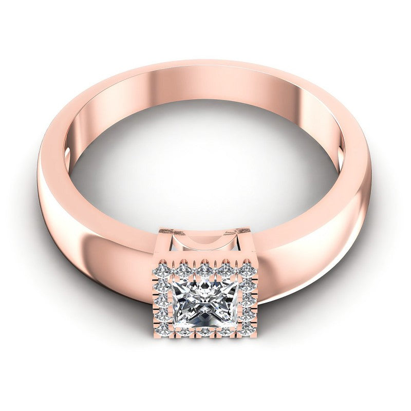 Princess and Round Diamonds 0.50CT Halo Ring in 18KT Yellow Gold