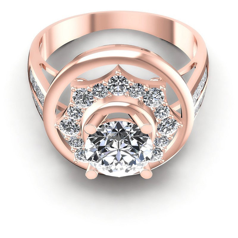 Princess and Round Diamonds 1.35CT Halo Ring in 18KT Yellow Gold