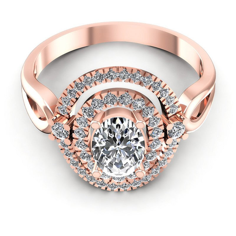 Round and Oval Diamonds 0.80CT Halo Ring in 18KT Yellow Gold