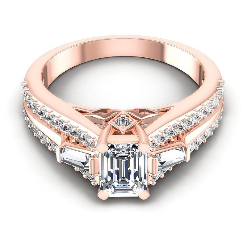 Baguette and Round and Emerald Diamonds 1.25CT Engagement Ring in 18KT Yellow Gold
