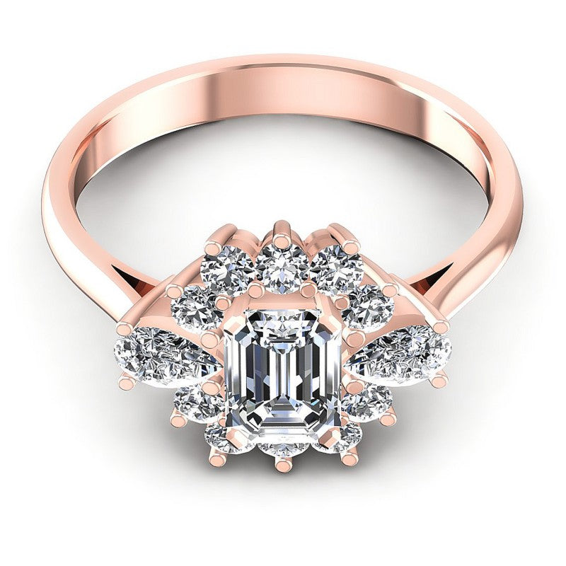 Round and Emerald and Pear Diamonds 0.95CT Halo Ring in 18KT Yellow Gold