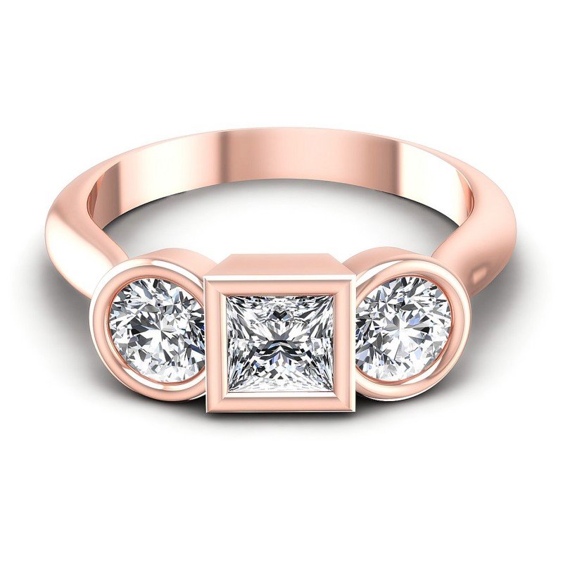 Princess and Round Diamonds 1.10CT Three Stone Ring in 18KT Yellow Gold