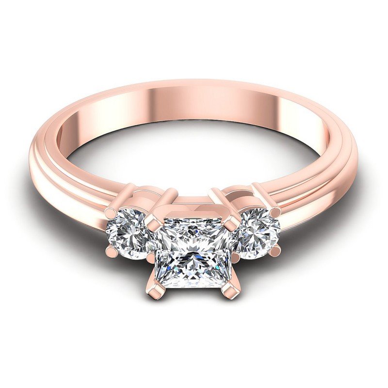 Princess and Round Diamonds 0.60CT Three Stone Ring in 18KT Yellow Gold