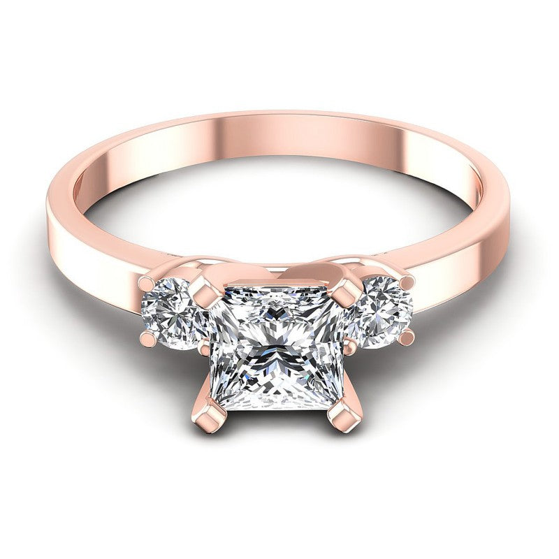 Princess and Round Diamonds 0.85CT Three Stone Ring in 18KT Yellow Gold