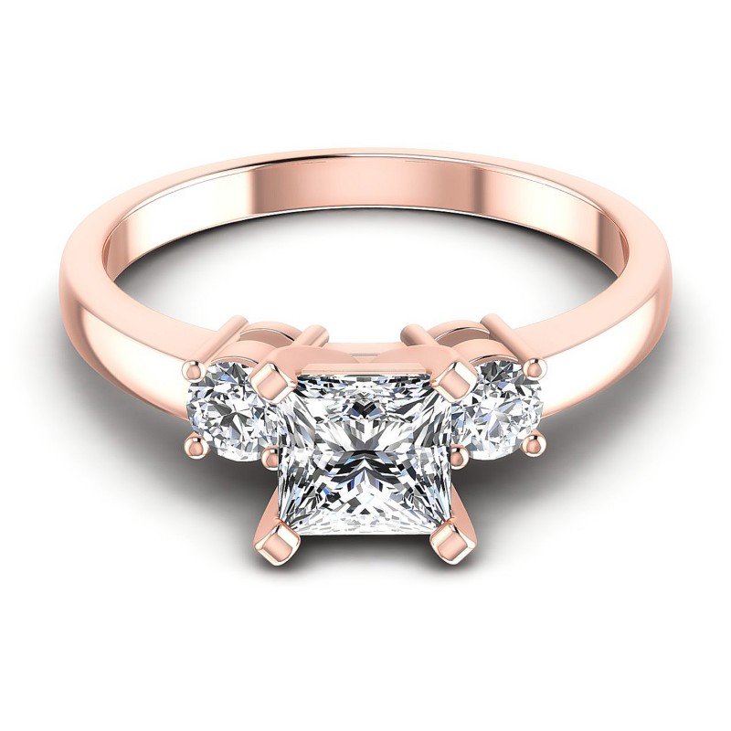 Princess and Round Diamonds 0.90CT Three Stone Ring in 18KT Yellow Gold