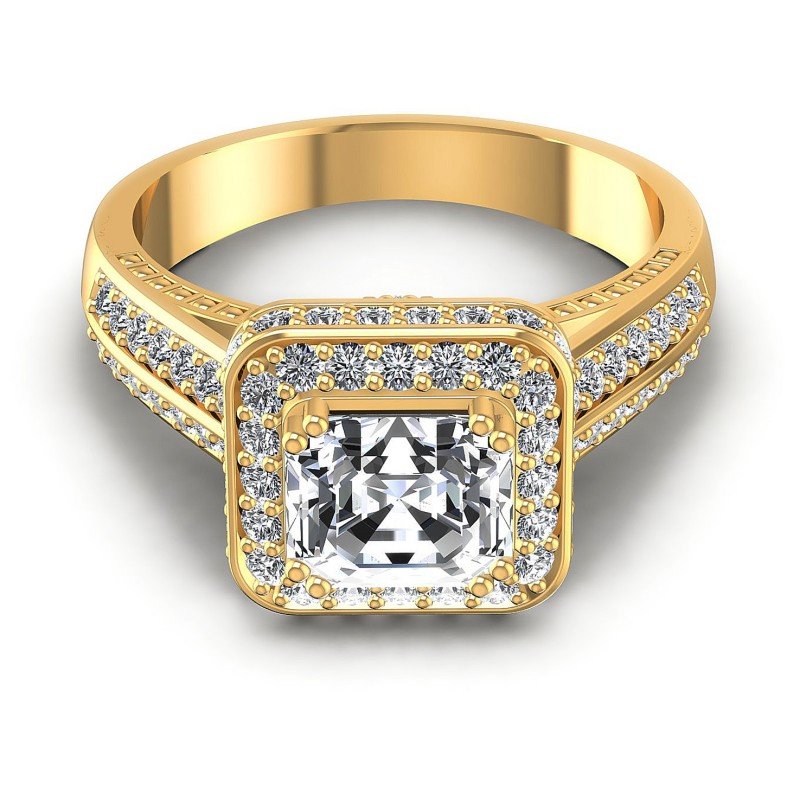 Round and Emerald Diamonds 1.20CT Antique Ring in 14KT Yellow Gold