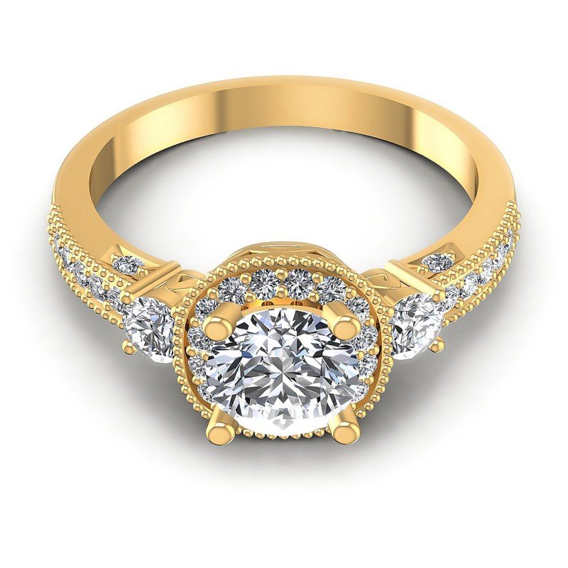 Round Diamonds 0.90CT Antique Ring in 14KT Yellow Gold
