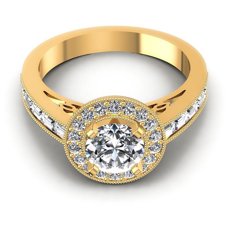 Baguette and Round Diamonds 1.10CT Antique Ring in 14KT Yellow Gold