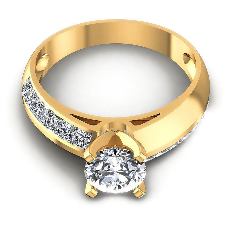 Princess and Round Diamonds 0.90CT Engagement Ring in 14KT Yellow Gold