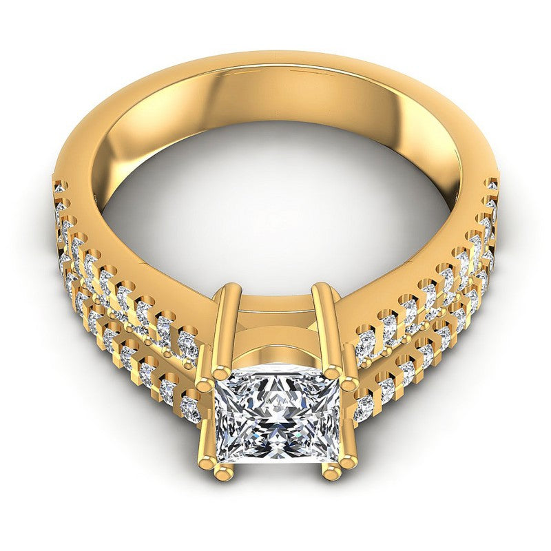 Princess and Round Diamonds 0.85CT Engagement Ring in 14KT Yellow Gold