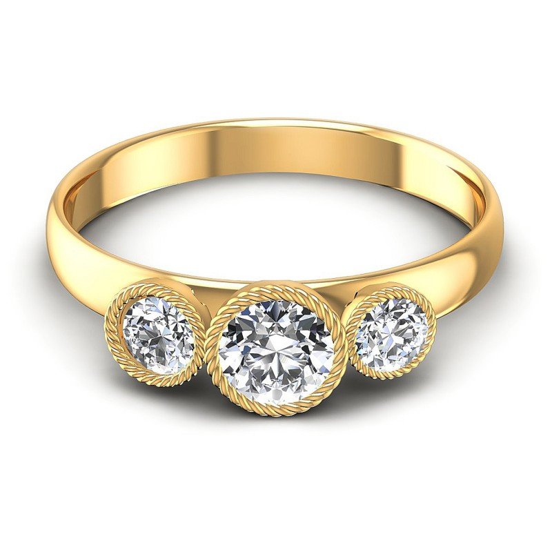 Round Diamonds 0.70CT Three Stone Ring in 14KT Yellow Gold