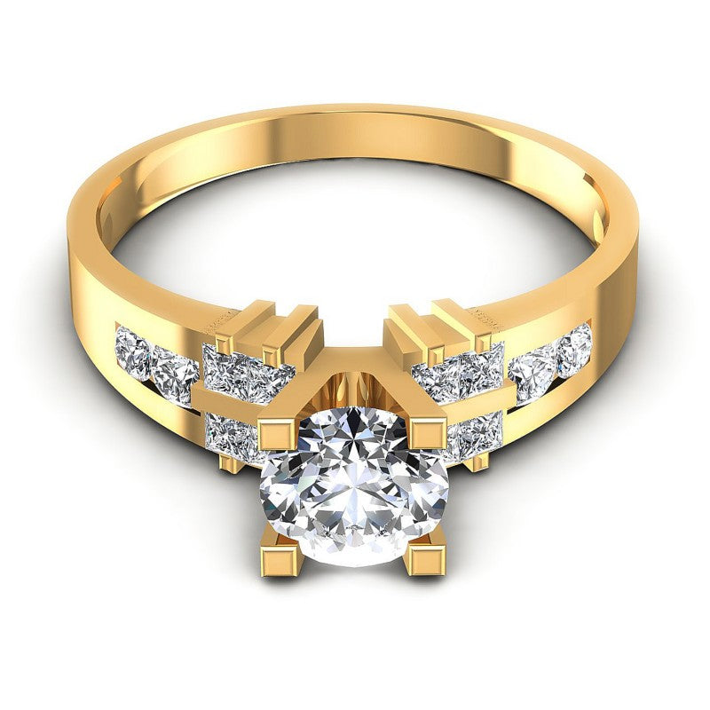 Princess and Round Diamonds 0.75CT Engagement Ring in 14KT Yellow Gold