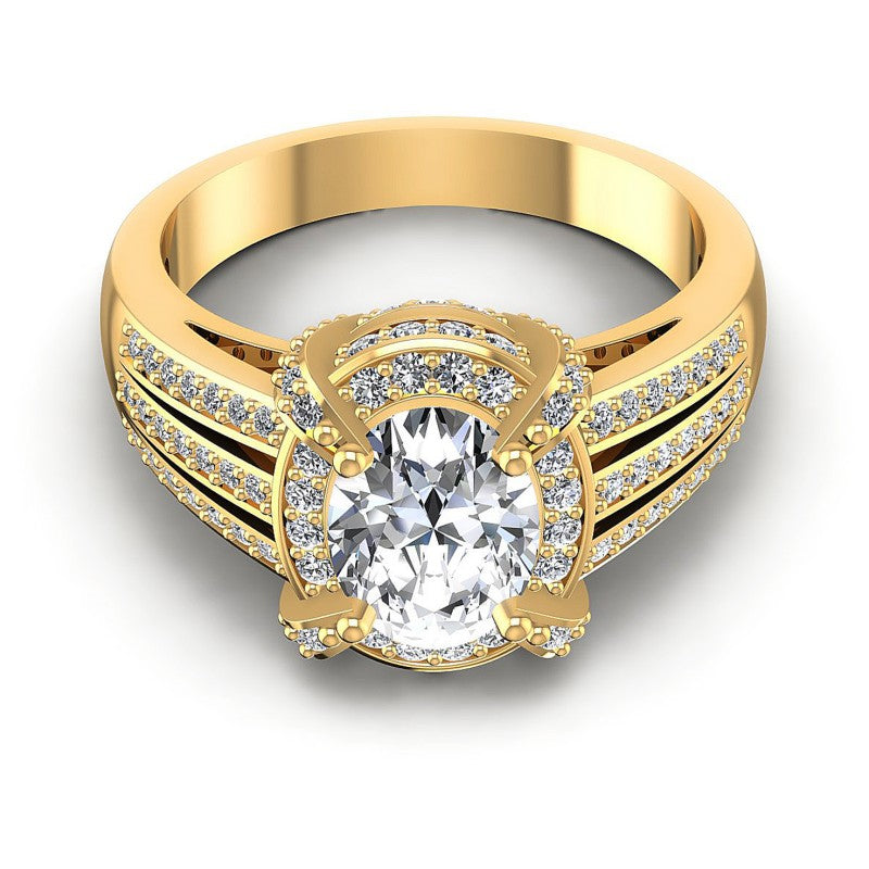Round and Oval Diamonds 1.85CT Halo Ring in 14KT Yellow Gold