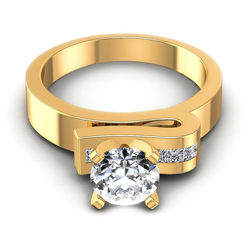Princess and Round Diamonds 0.45CT Engagement Ring in 14KT Yellow Gold