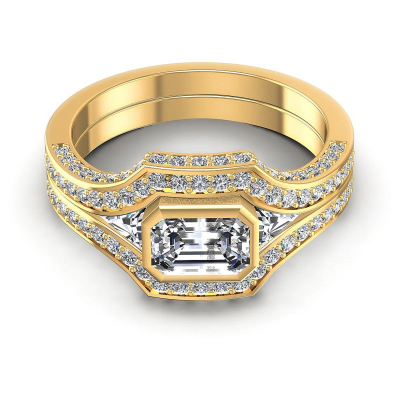 Triangle and Round and Emerald Diamonds 1.15CT Engagement Ring in 14KT Yellow Gold