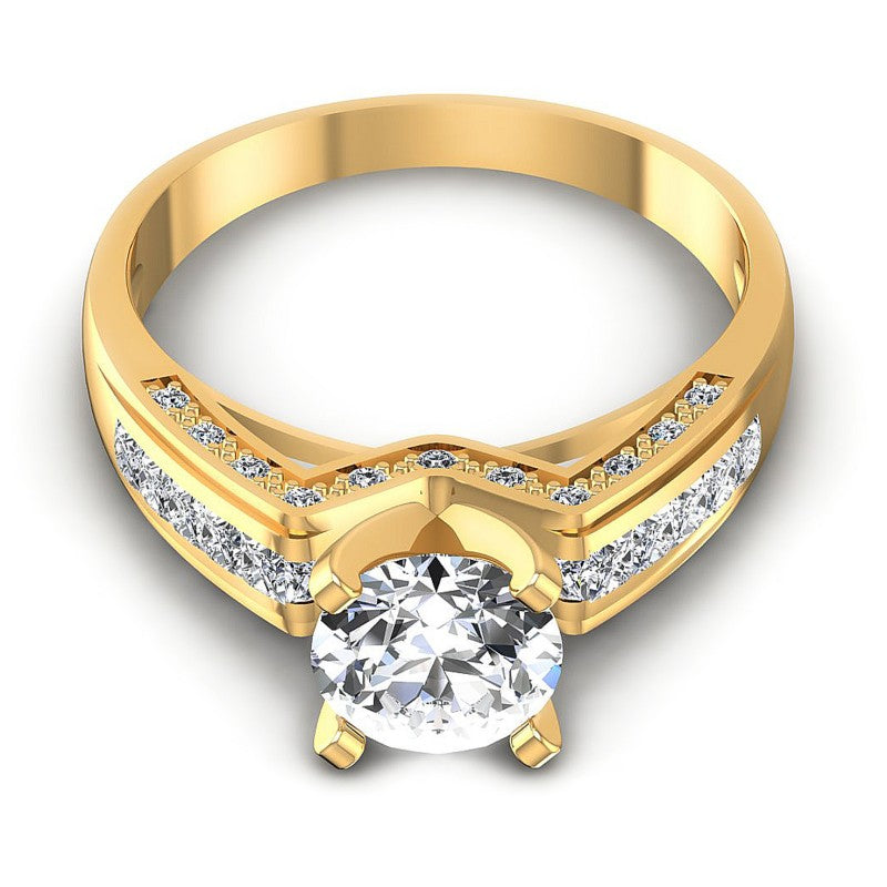 Princess and Round Diamonds 0.80CT Engagement Ring in 14KT Yellow Gold