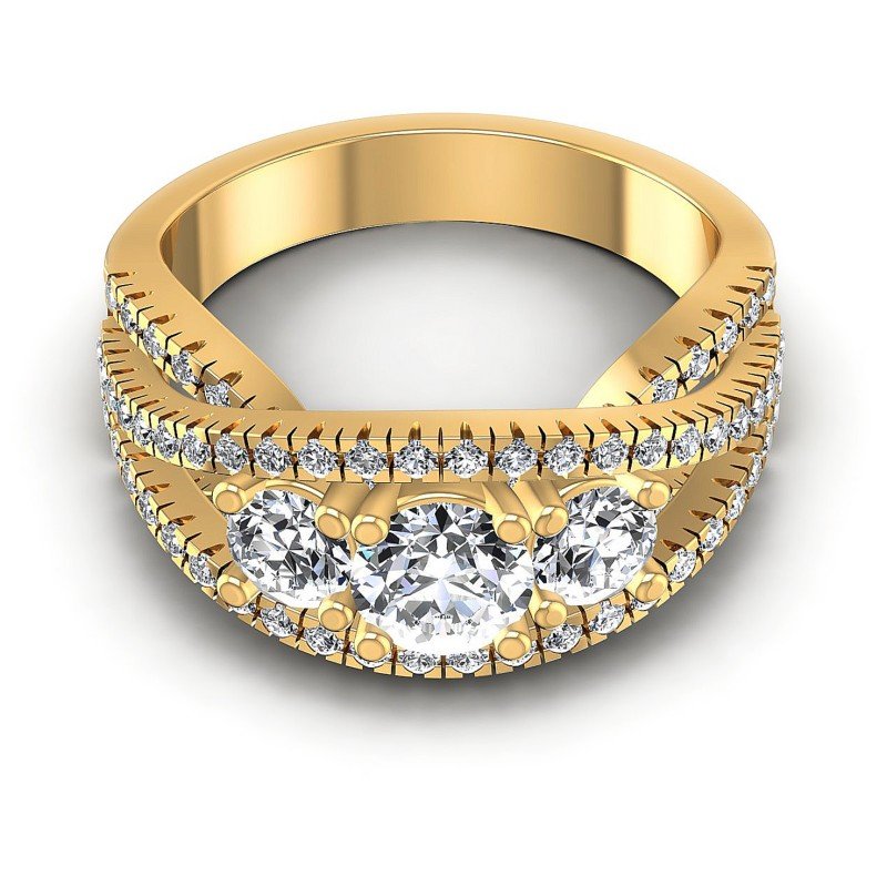 Round Diamonds 1.35CT Three Stone Ring in 14KT Yellow Gold