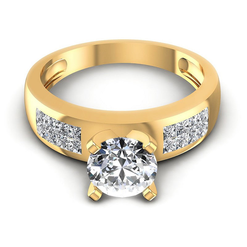 Princess and Round Diamonds 0.75CT Engagement Ring in 14KT Yellow Gold