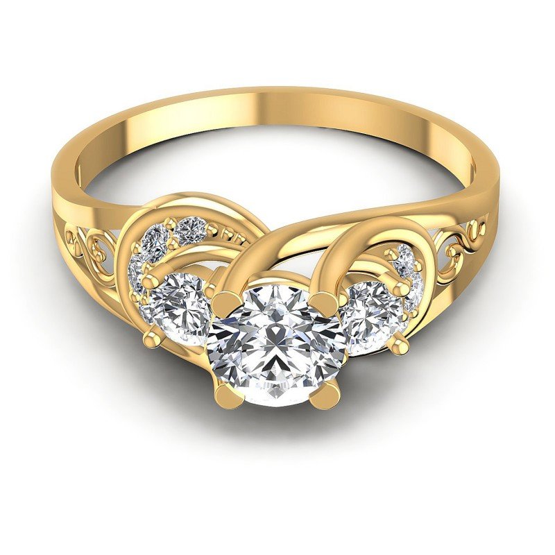 Round Diamonds 0.85CT Three Stone Ring in 14KT Yellow Gold