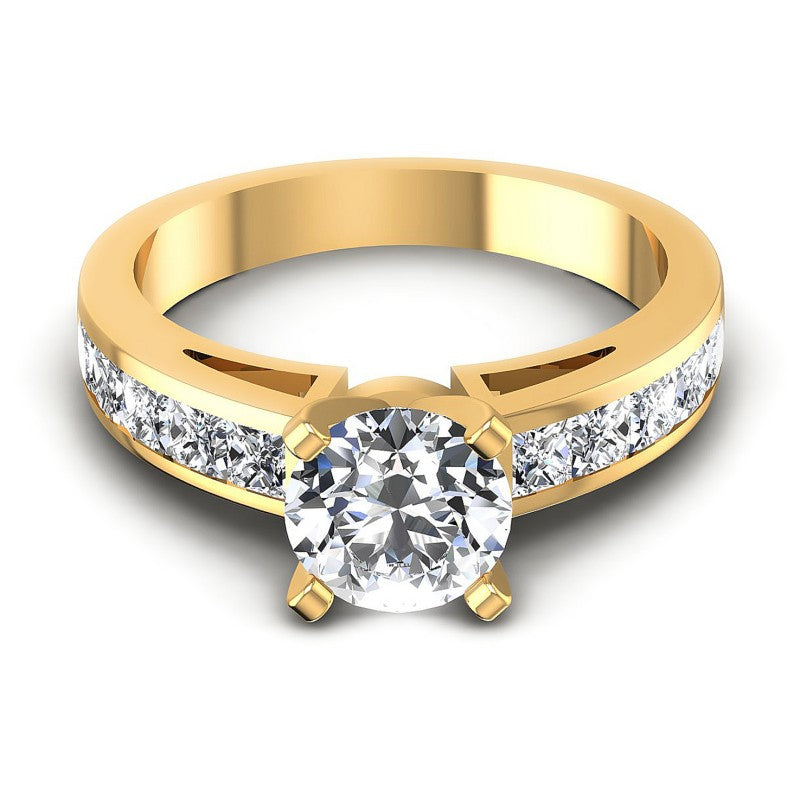 Princess and Round Diamonds 1.55CT Engagement Ring in 14KT Yellow Gold