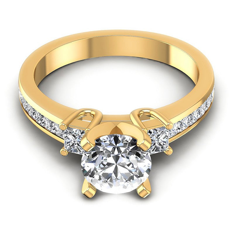 Princess and Round Diamonds 1.10CT Engagement Ring in 14KT Yellow Gold