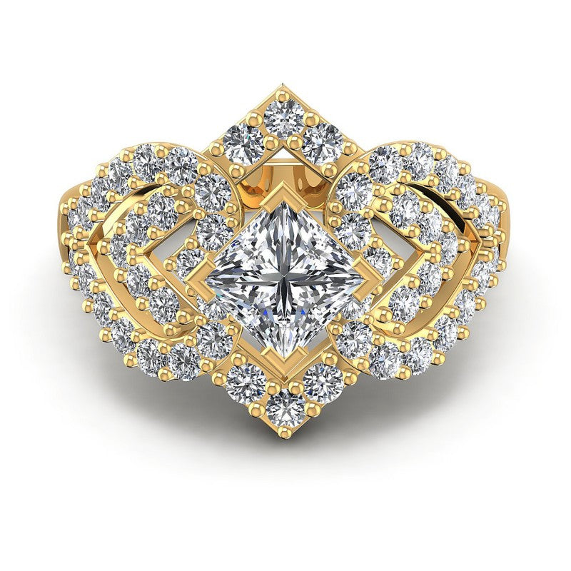 Princess and Round Diamonds 1.20CT Engagement Ring in 14KT Yellow Gold