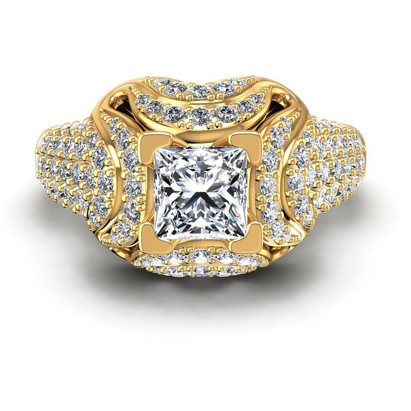 Princess and Round Diamonds 1.30CT Engagement Ring in 14KT Yellow Gold