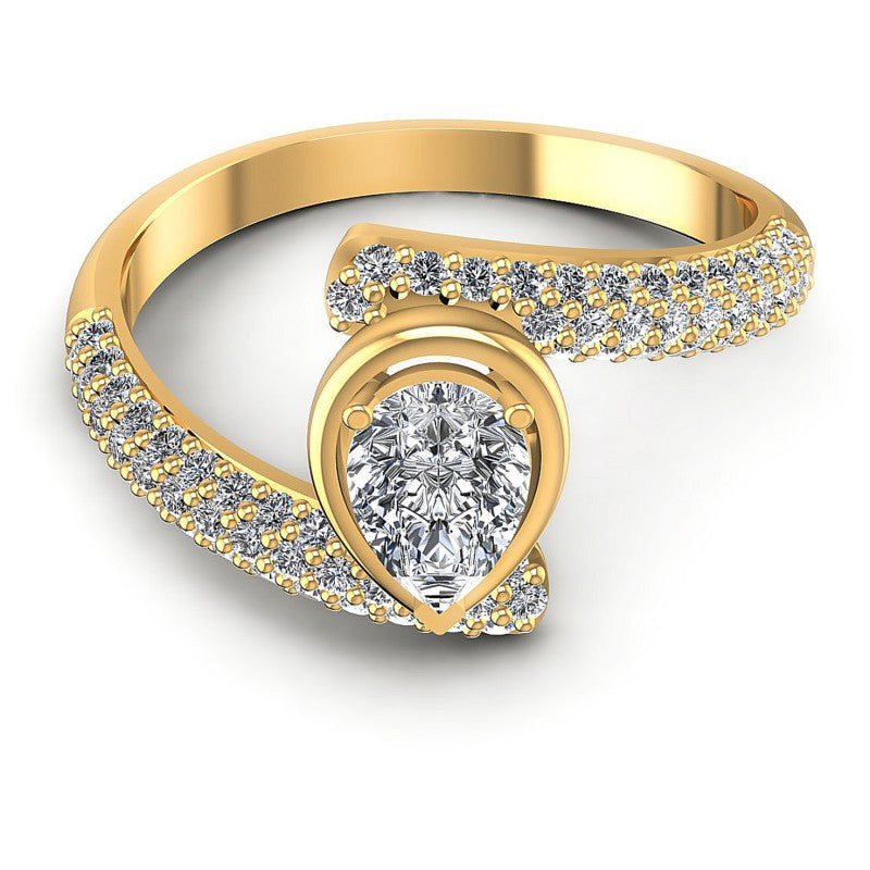 Round and Pear Diamonds 0.85CT Engagement Ring in 14KT Yellow Gold