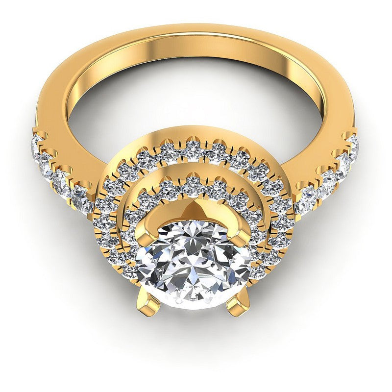 Round Diamonds 1.05CT Halo Ring in 14KT Yellow Gold