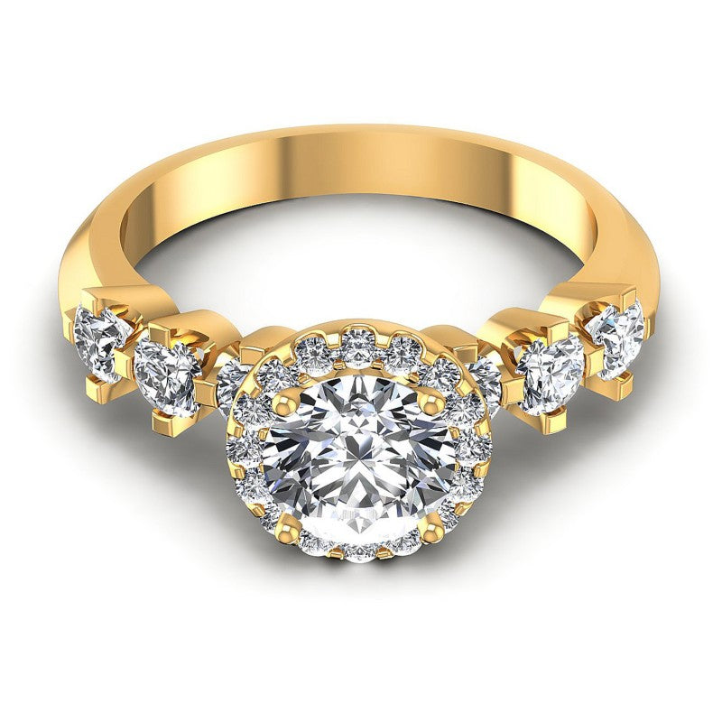 Round Diamonds 1.20CT Halo Ring in 14KT Yellow Gold