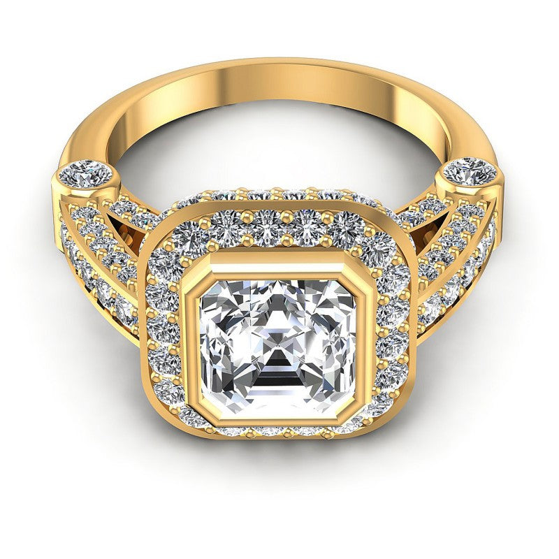 Round and Emerald Diamonds 1.70CT Halo Ring in 14KT Yellow Gold