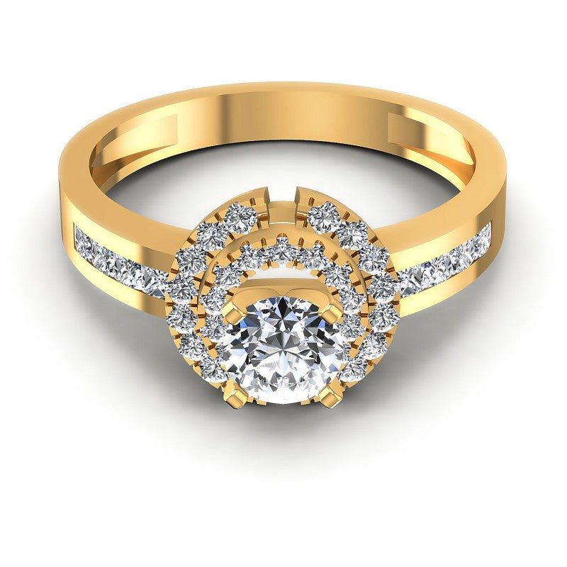 Princess and Round Diamonds 1.05CT Halo Ring in 14KT Yellow Gold