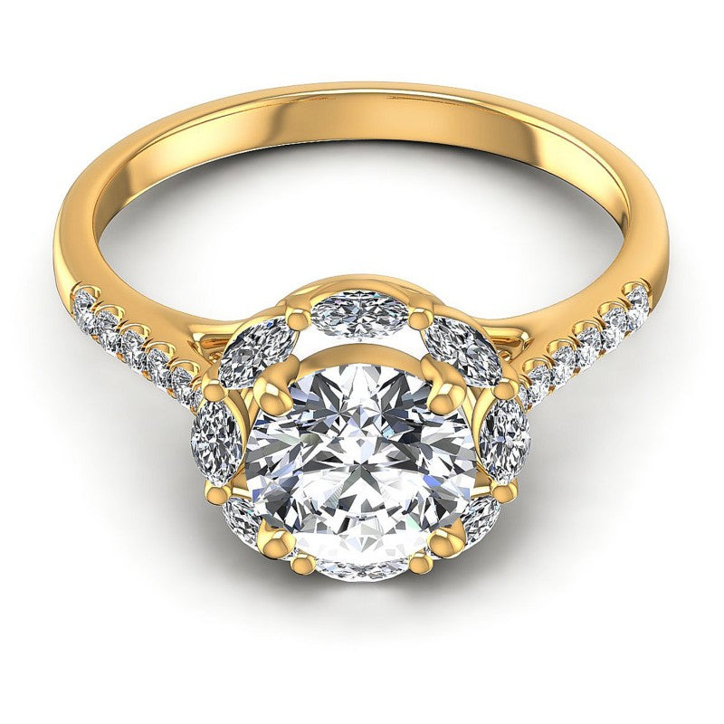 Round and Marquise Diamonds 0.85CT Halo Ring in 14KT Yellow Gold