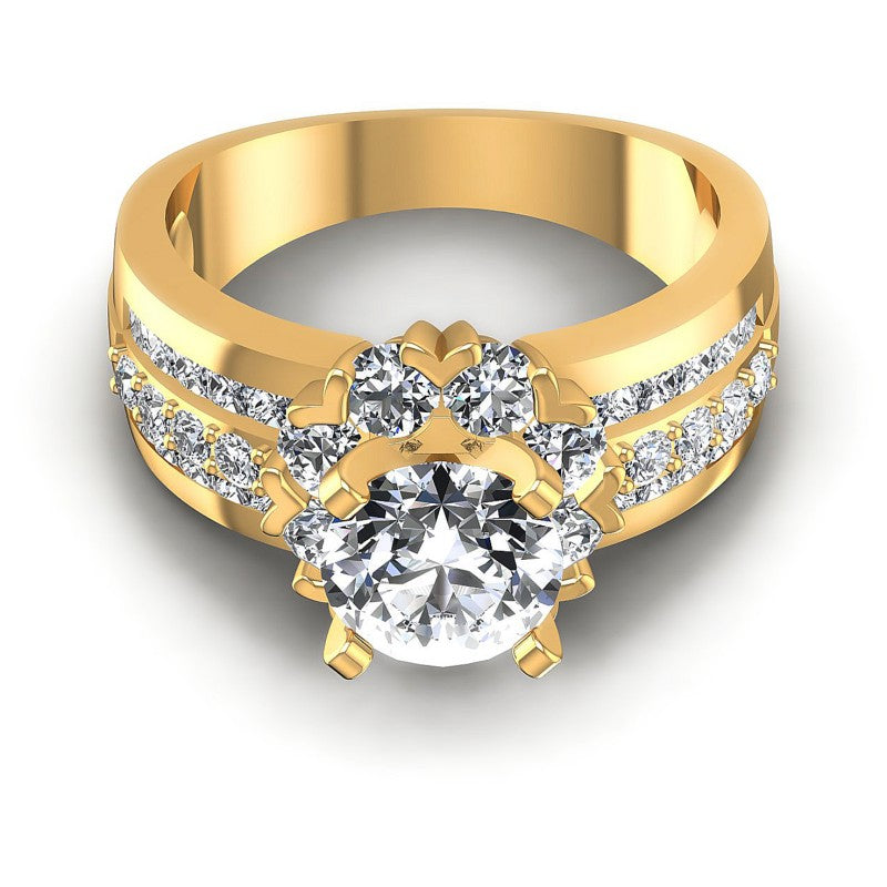 Princess and Round Diamonds 1.95CT Halo Ring in 14KT Yellow Gold