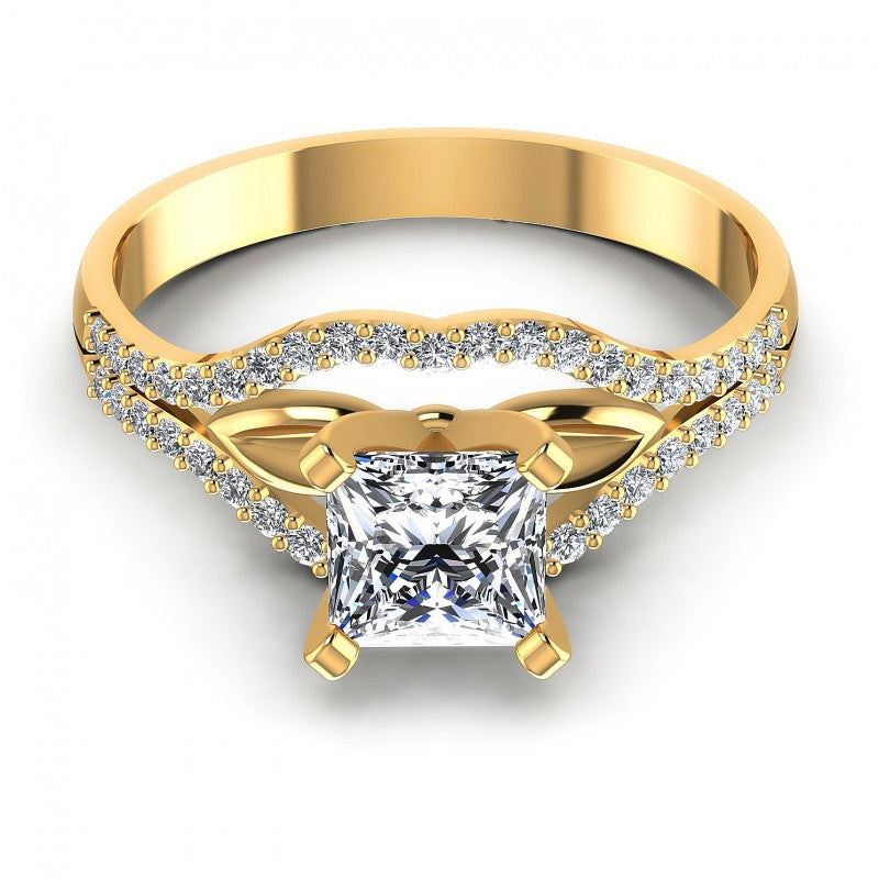 Princess and Round Diamonds 0.65CT Engagement Ring in 14KT Yellow Gold