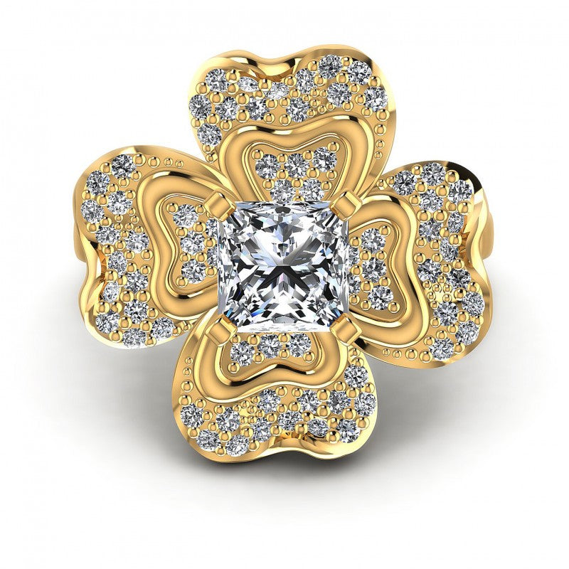 Princess and Round Diamonds 0.75CT Engagement Ring in 14KT Yellow Gold
