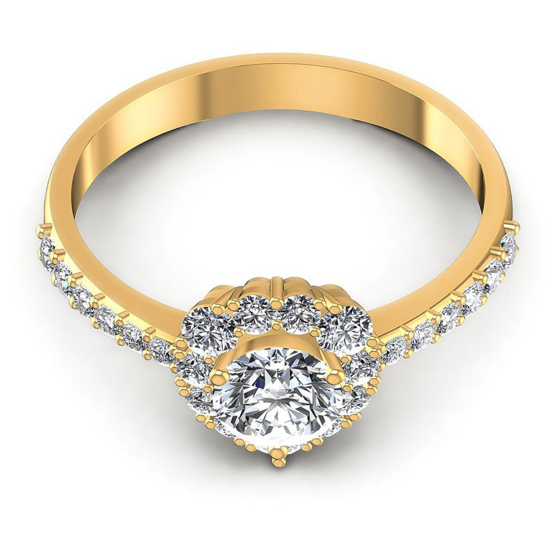 Round Diamonds 0.90CT Halo Ring in 14KT Yellow Gold