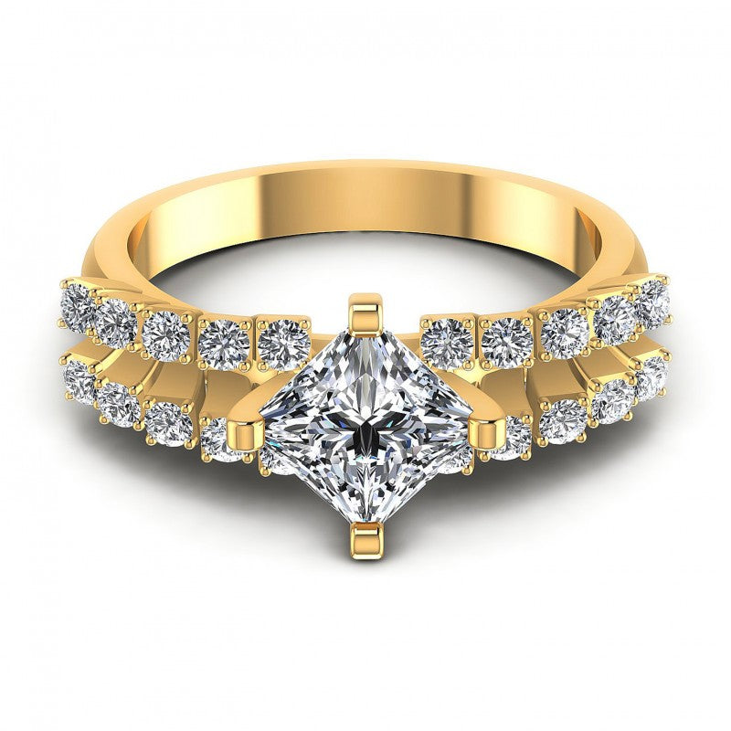 Princess and Round Diamonds 0.70CT Engagement Ring in 14KT Yellow Gold