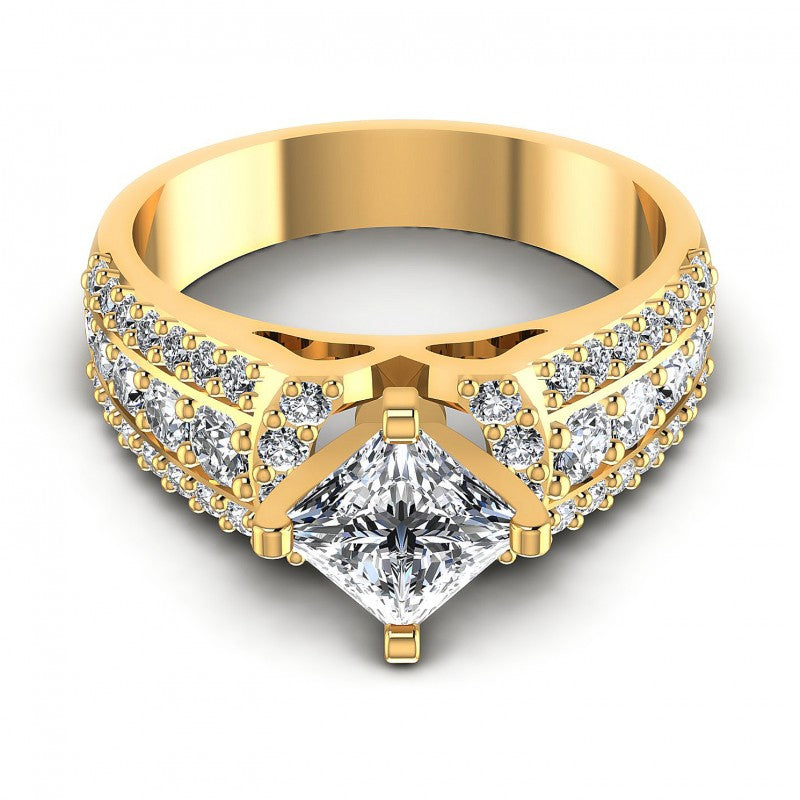 Princess and Round Diamonds 1.20CT Engagement Ring in 14KT Yellow Gold